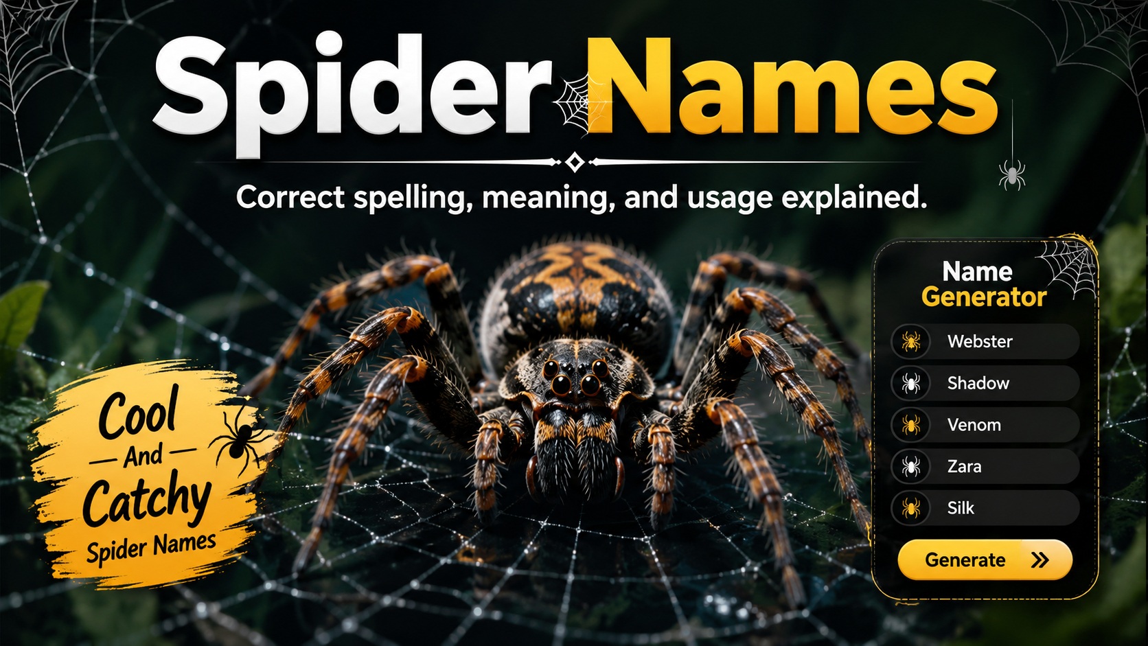 Cool And Catchy Spider Names With Name Generator